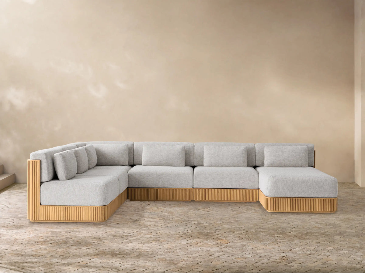 Beaumont Outdoor Teak Six-Piece Sectional with Chaise