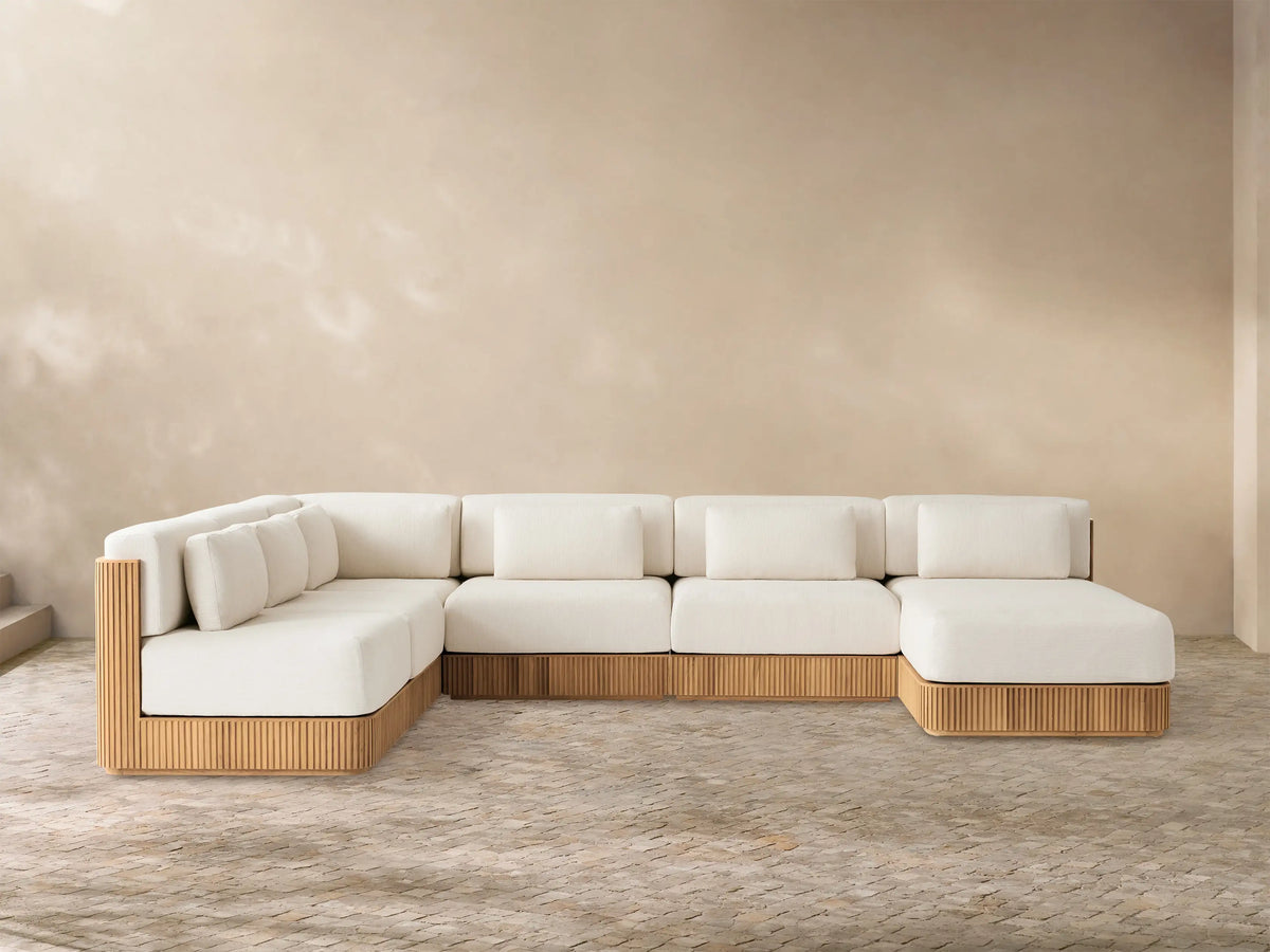 Beaumont Outdoor Teak Six-Piece Sectional with Chaise