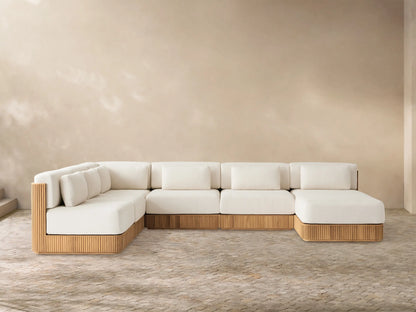 Beaumont Outdoor Teak Six-Piece Sectional with Chaise