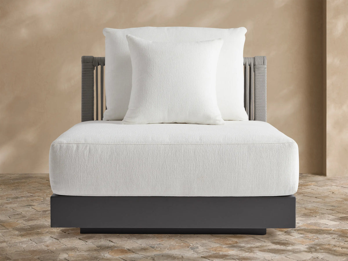 Naxos Outdoor Water-Repellent Replacement Cushions: White textured seat and two back cushions on a dark gray frame.