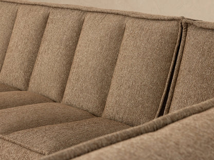 Porto three piece chaise sectional in dark beige fabric with channel stitching