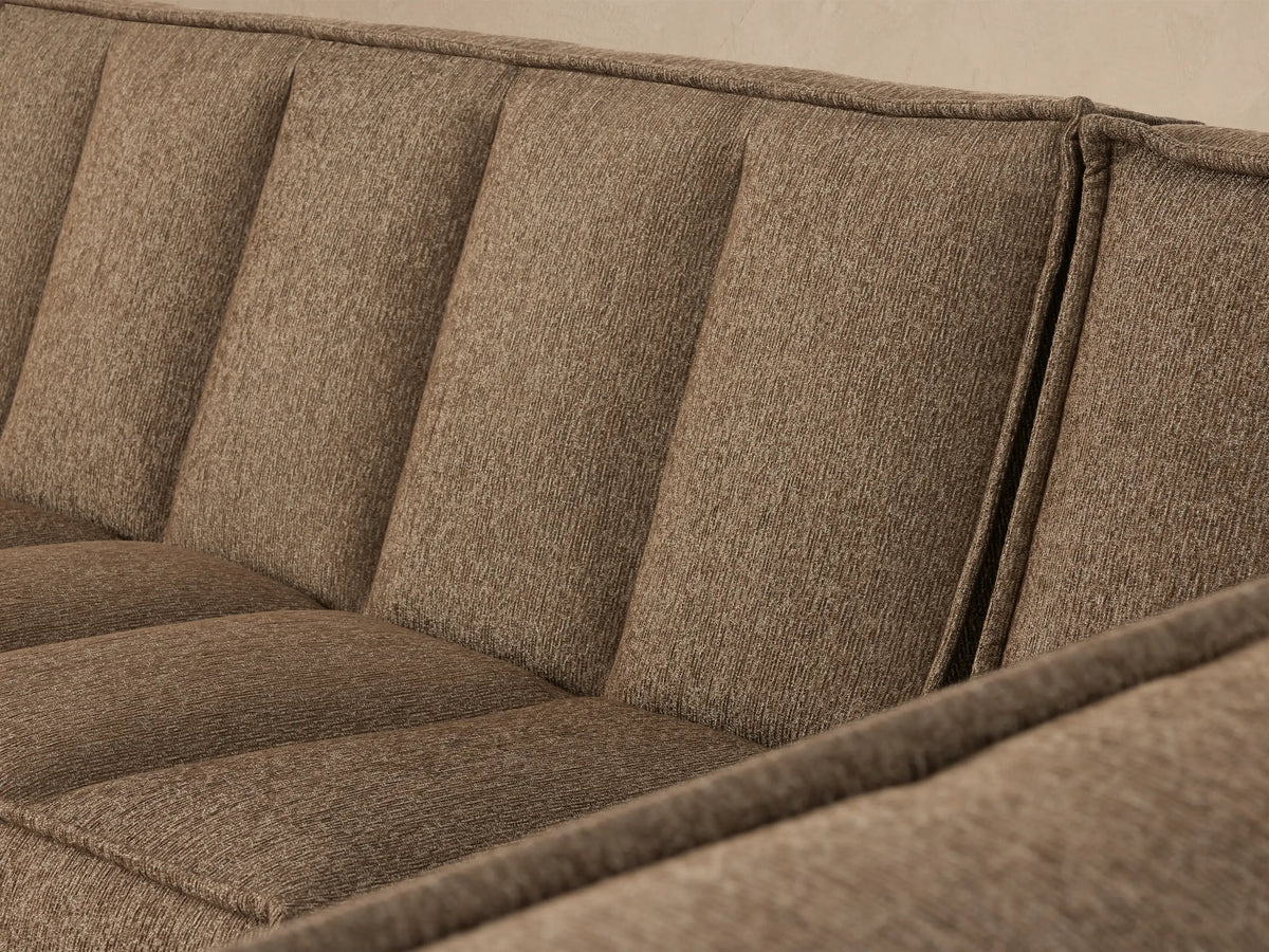 Porto five piece sectional in dark beige fabric with channel stitching