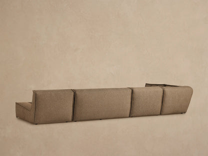 Porto five piece sectional in dark beige fabric with channel stitching
