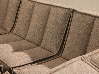 Porto six piece pit sectional in dark beige fabric with channel stitching