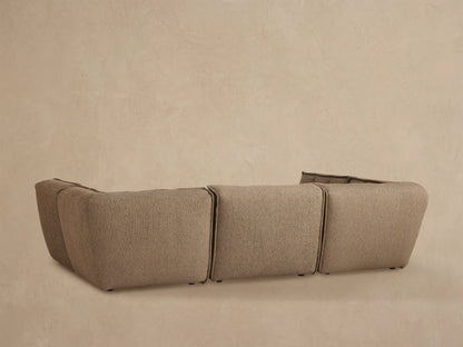 Porto six piece sectional in dark beige fabric with channel stitching