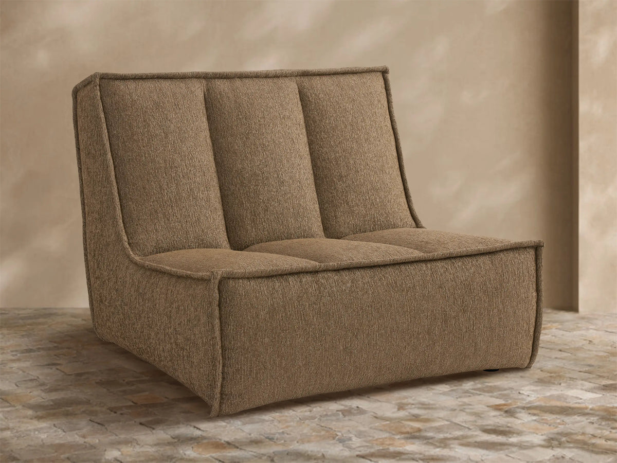 Porto armless chair in dark beige fabric with channel stitching
