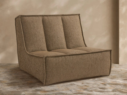 Porto armless chair in dark beige fabric with channel stitching