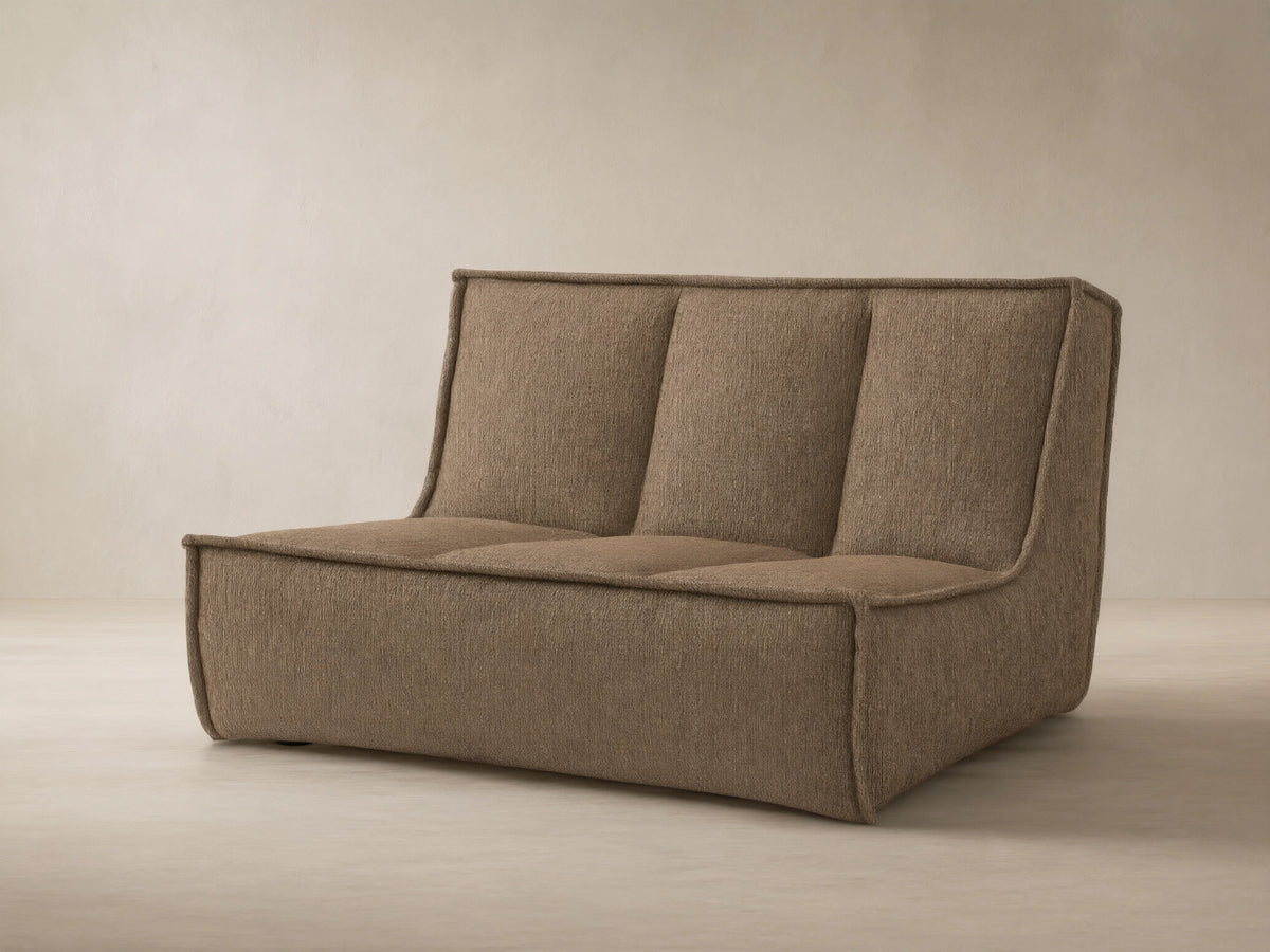 Porto armless chair in dark beige fabric with channel stitching