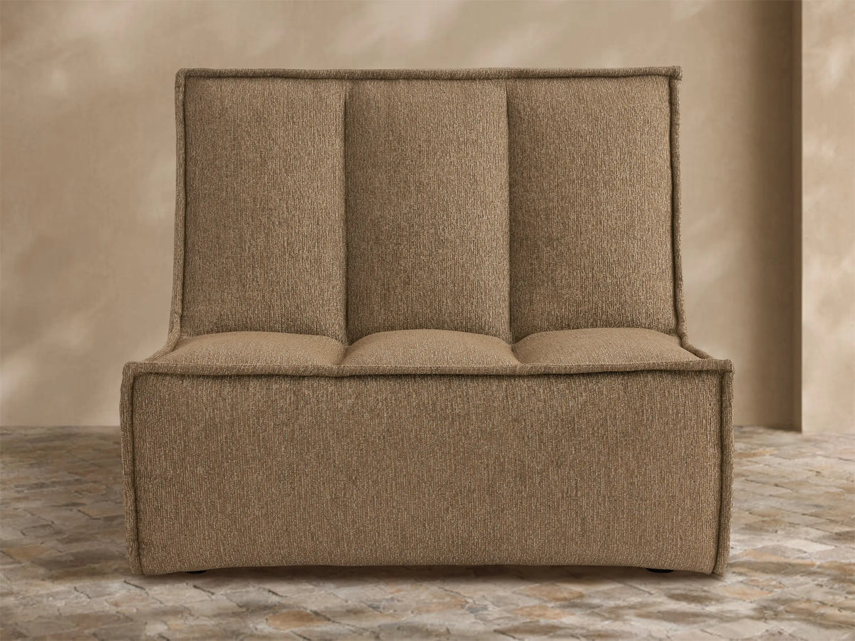 Porto armless chair in dark beige fabric with channel stitching