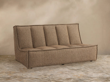 Porto armless sofa in dark beige fabric with channel stitching