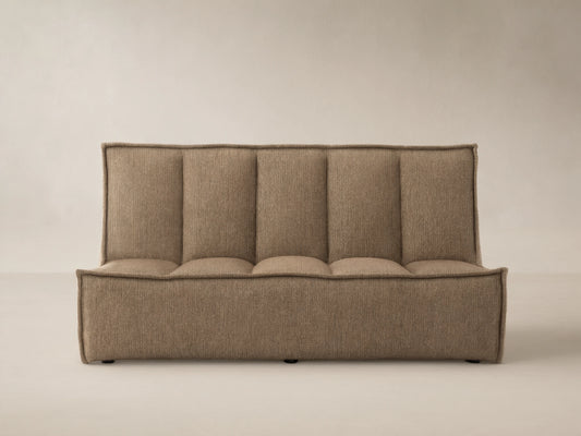 Porto armless sofa in dark beige fabric with channel stitching
