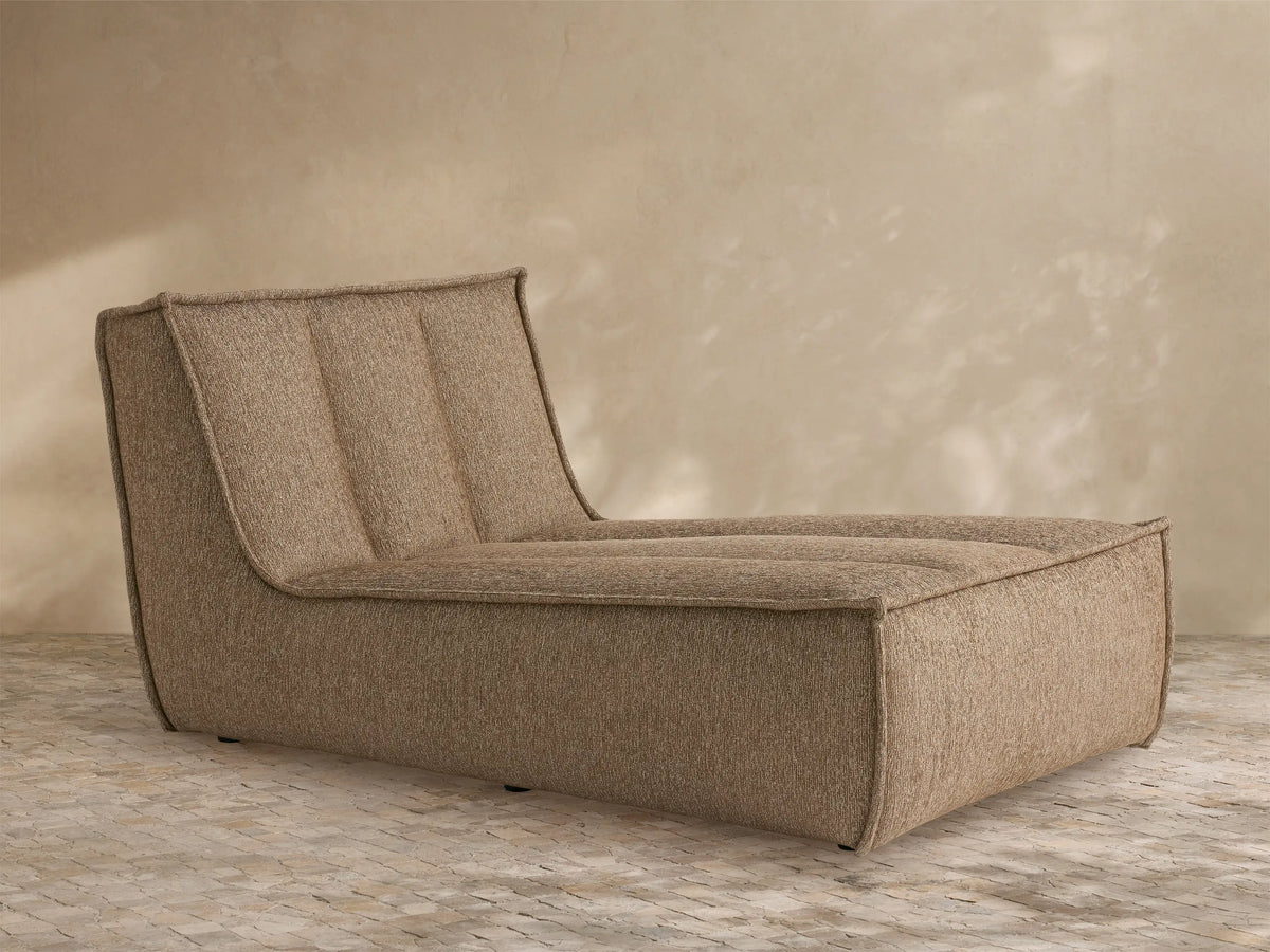 Porto armless chaise in dark beige fabric with channel stitching