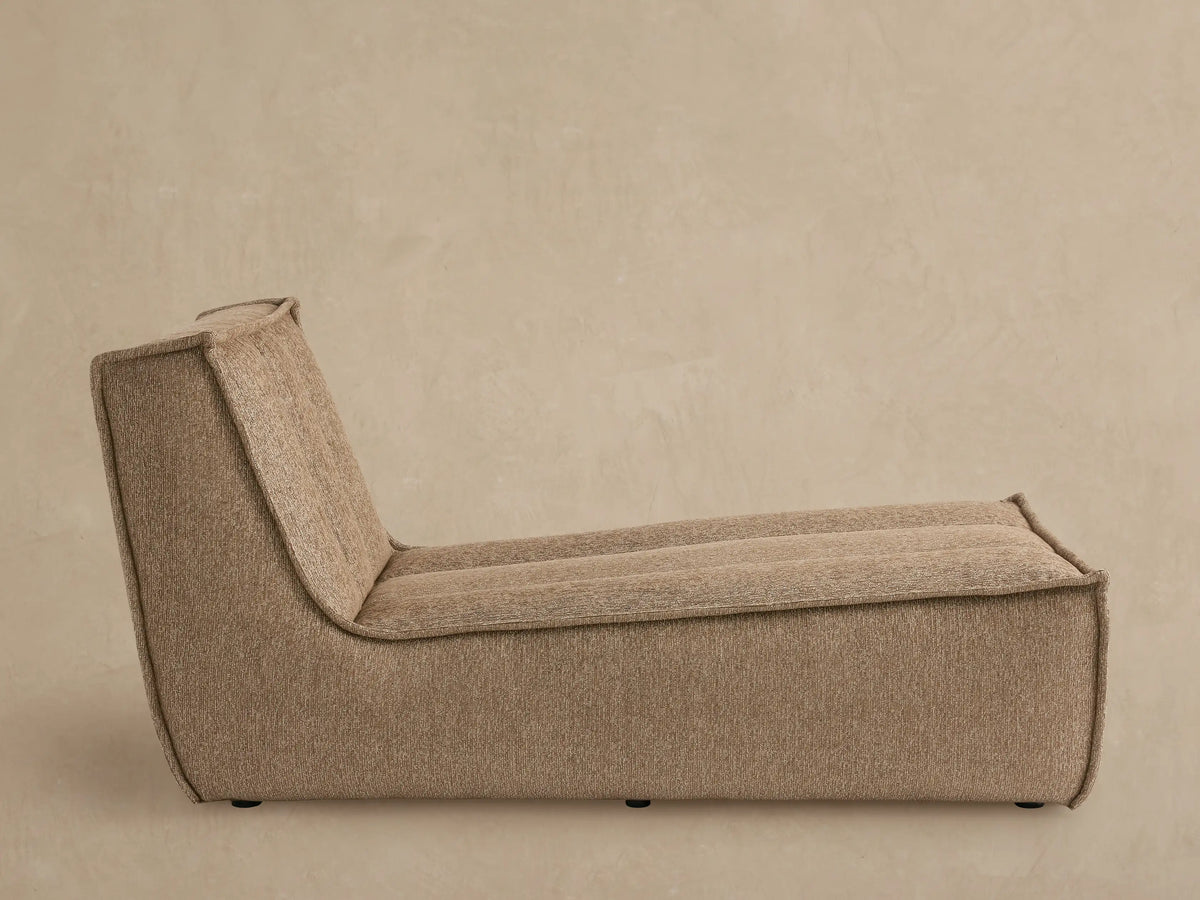 Porto armless chaise in dark beige fabric with channel stitching