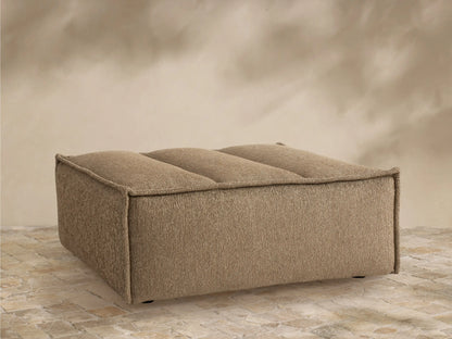 Porto ottoman in dark beige fabric with channel stitching