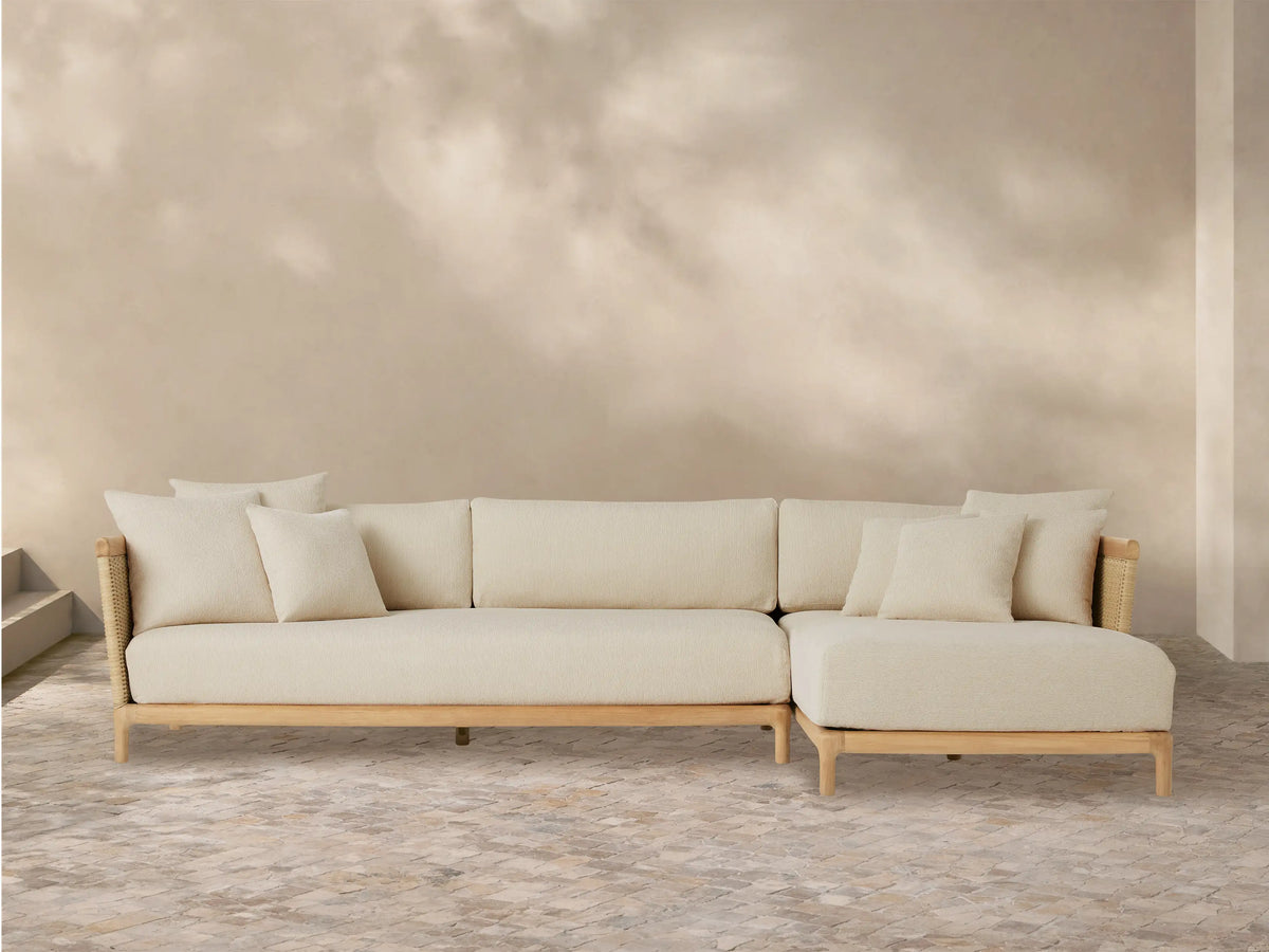 Puglia Outdoor Teak Two-Piece Sectional with Chaise