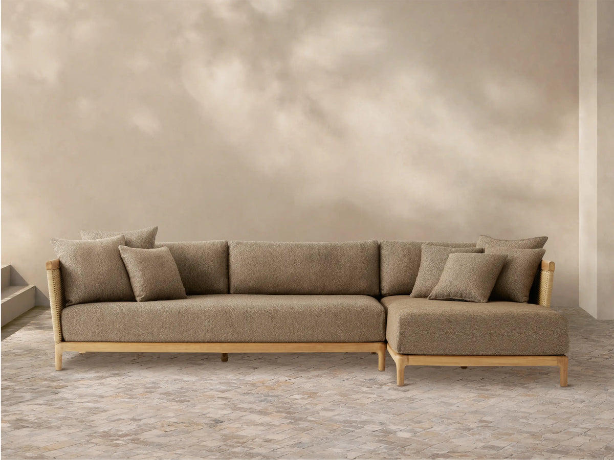 Puglia Outdoor Teak Two-Piece Sectional with Chaise