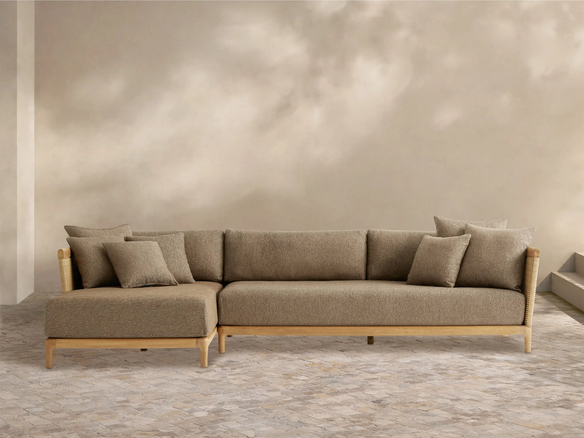 Puglia Outdoor Teak Two-Piece Sectional with Chaise
