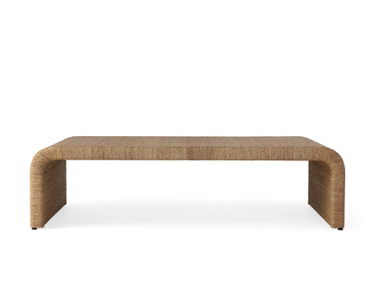 Zoya Sunroom Coffee Table featuring a rectangular design with natural abaca fiber rope woven over a flat surface, showing a warm, earthy tone.