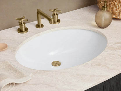 Danny Single Wide Vanity in dark oak finish, featuring a marble top and oval sink. Two center doors, six drawers with antique brass handles.