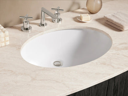 Danny Wide Single Vanity, black oak with light marble top, central doors, 6 drawers with polished nickel pulls, curved front.