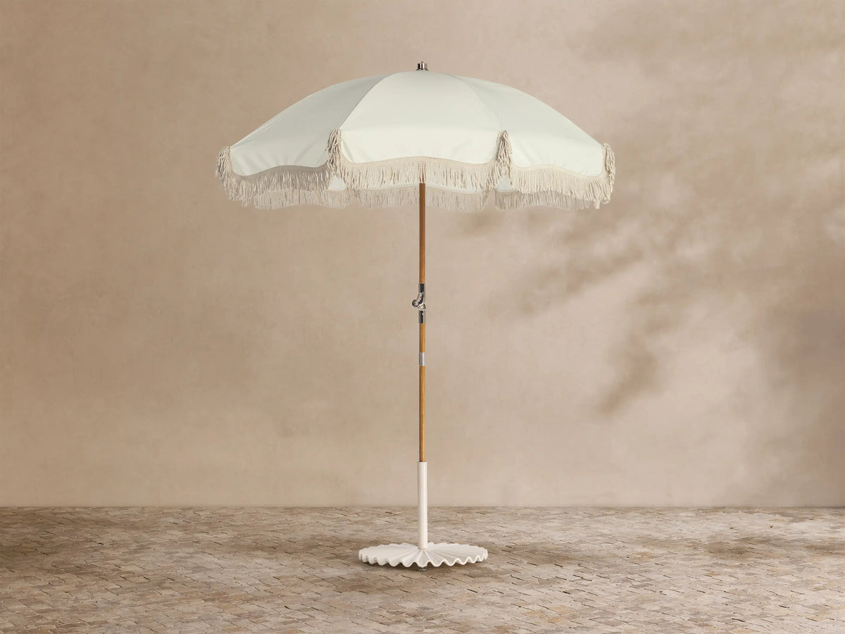 Bondi Fringe Beach Umbrella with Clamshell Base