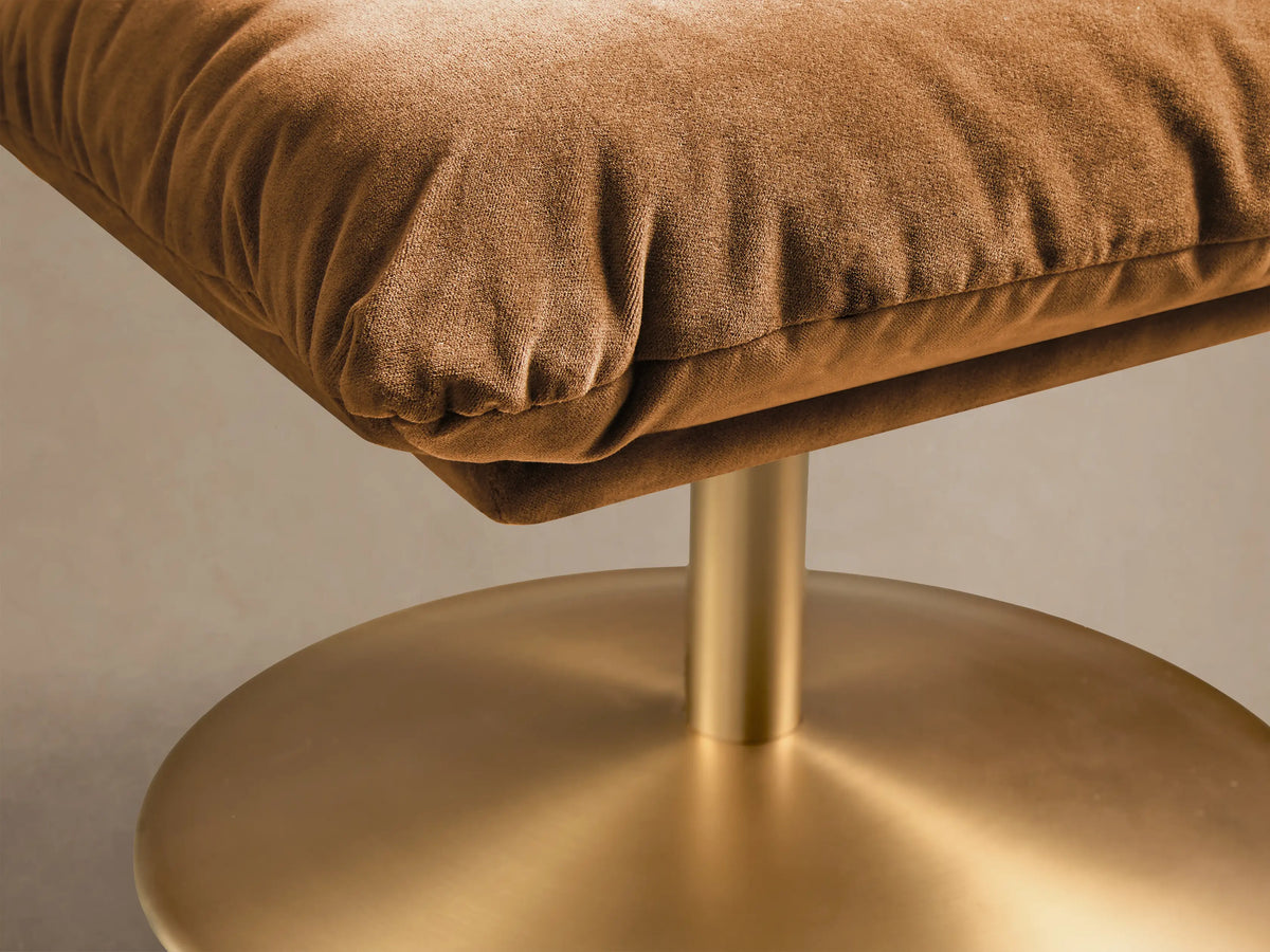 Close-up of the camel brown velvet on the Deacon Ottoman.