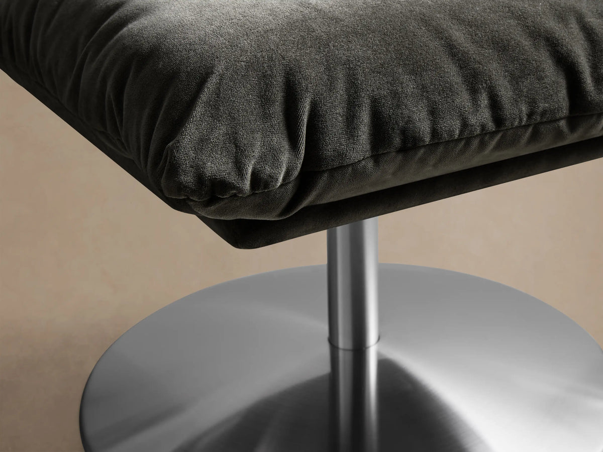 Top-down view of a dark grey square Deacon Ottoman with a plush, velvety texture.