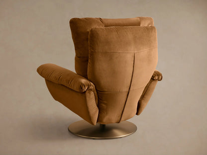 Close-up of the Cognac velvet fabric on the Deacon Swivel Recliner.