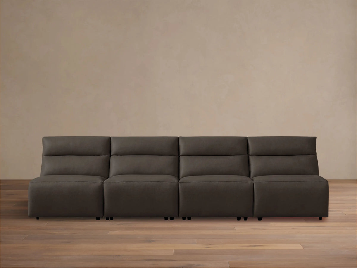Rowland Tailored Leather Four-Piece Armless Motion Modular Sofa