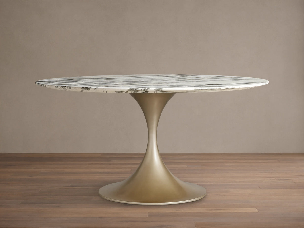 Saint Germain Round Stone Dining Table with Launette Base