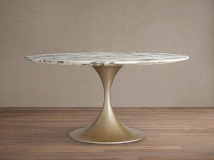Saint Germain Round Stone Dining Table with Launette Base
