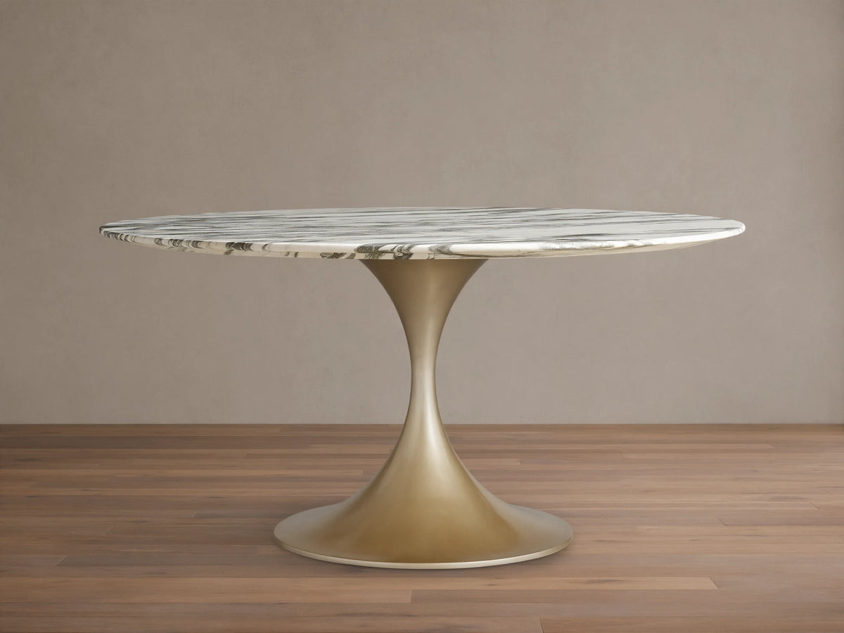Saint Germain Round Stone Dining Table with Launette Base