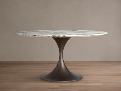 Saint Germain Round Stone Dining Table with Launette Base