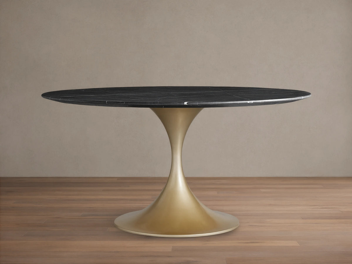 Saint Germain Round Stone Dining Table with Launette Base
