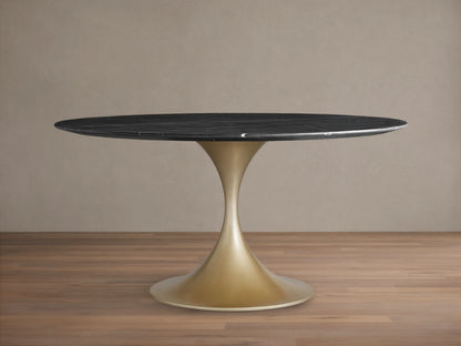 Saint Germain Round Stone Dining Table with Launette Base