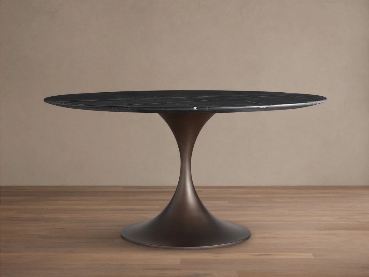 Saint Germain Round Stone Dining Table with Launette Base