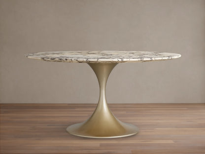 Saint Germain Round Stone Dining Table with Launette Base
