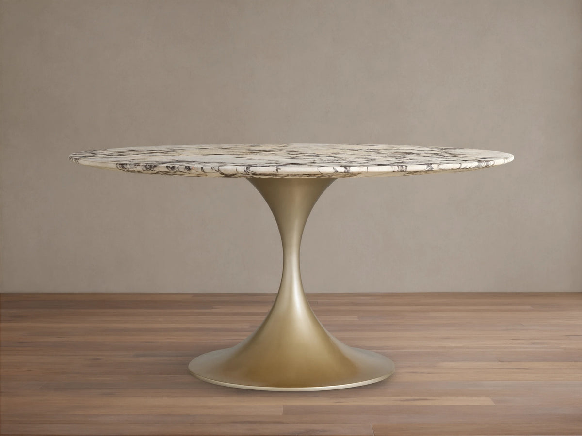 Saint Germain Round Stone Dining Table with Launette Base