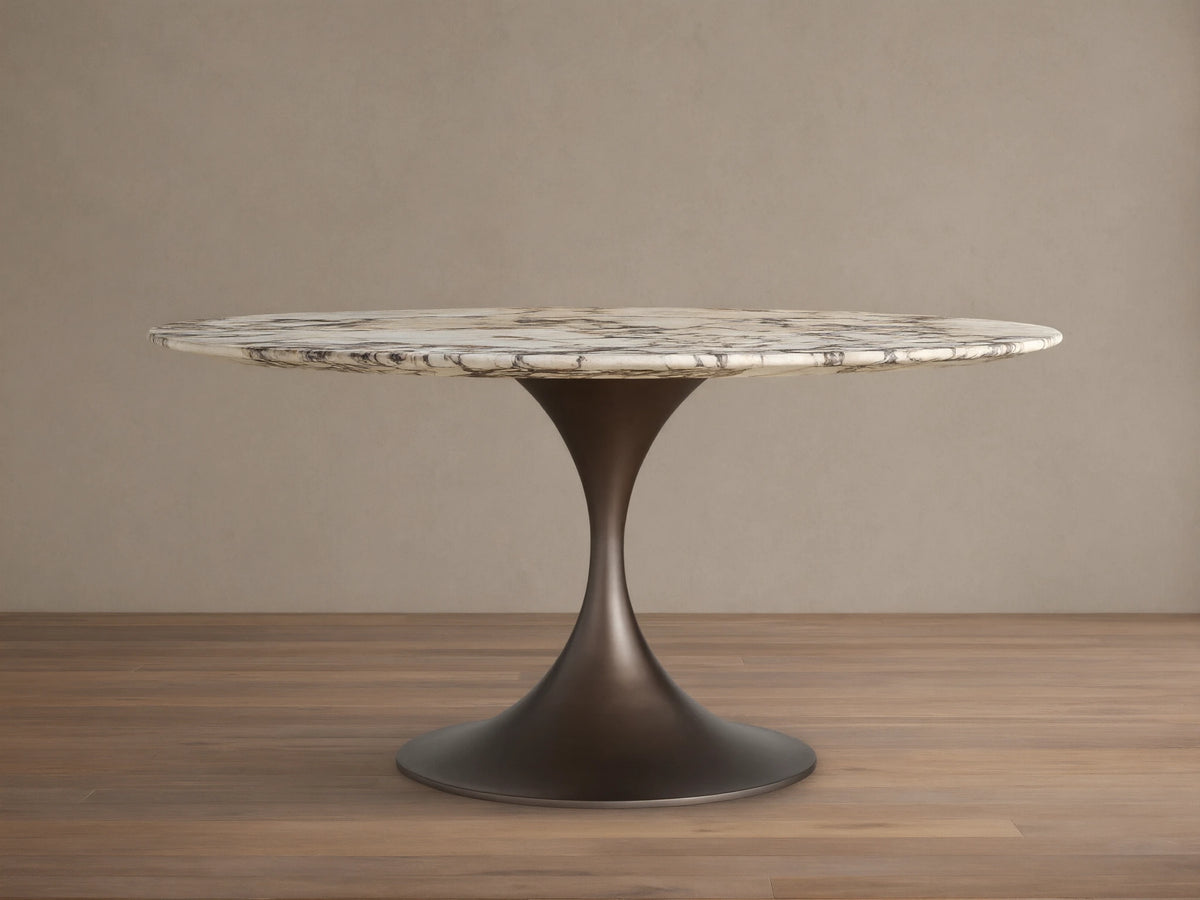 Saint Germain Round Stone Dining Table with Launette Base