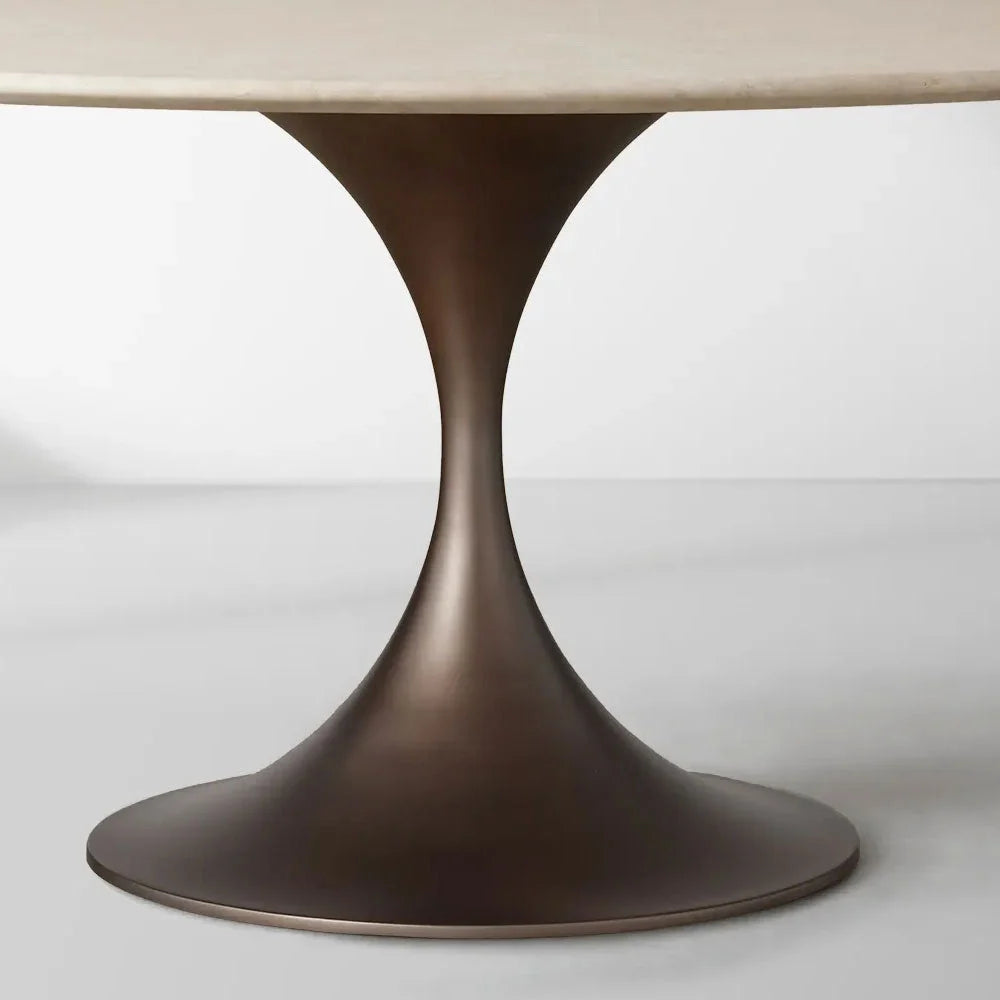Saint Germain Round Stone Dining Table with Modern Steel Base