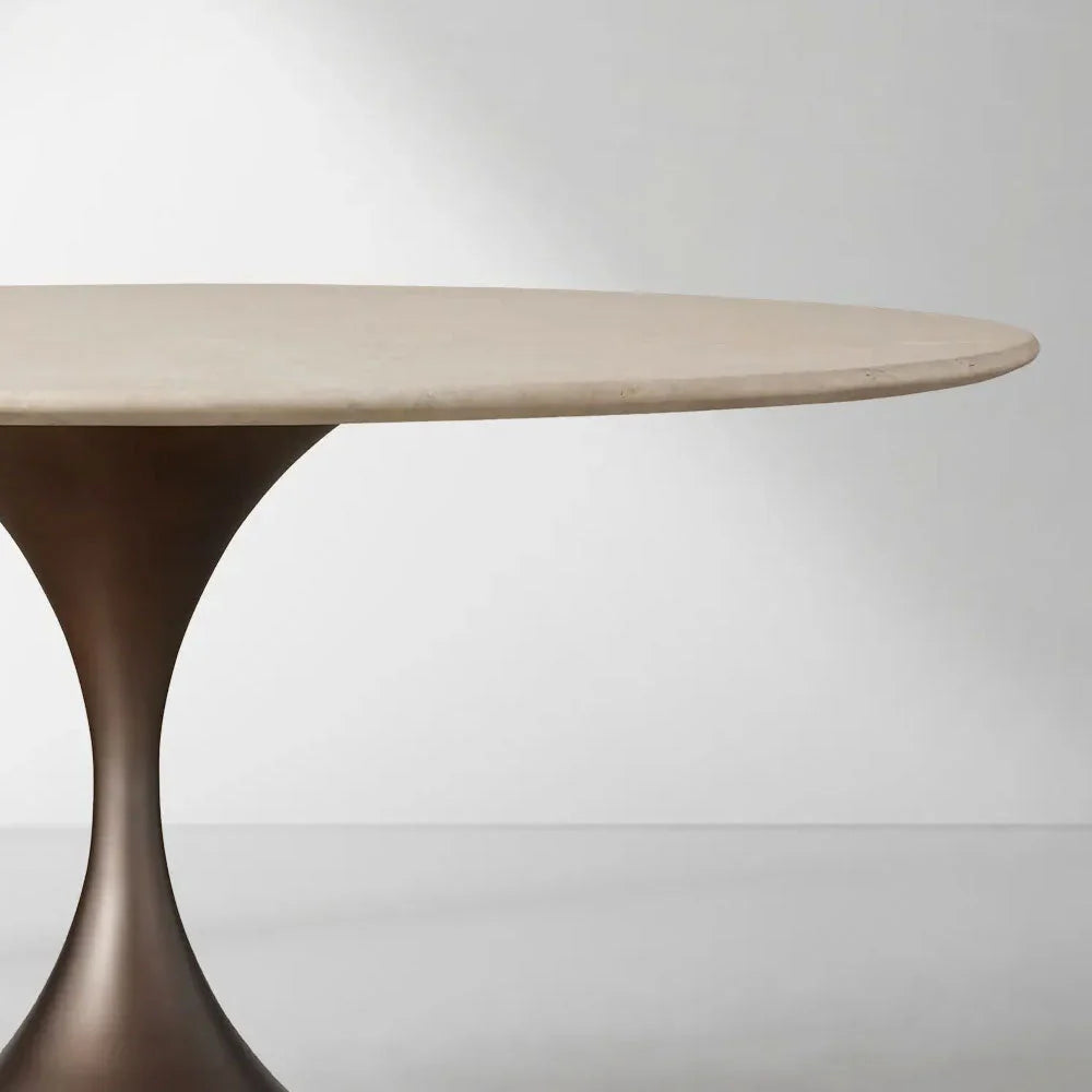 Saint Germain Round Stone Dining Table with Modern Steel Base