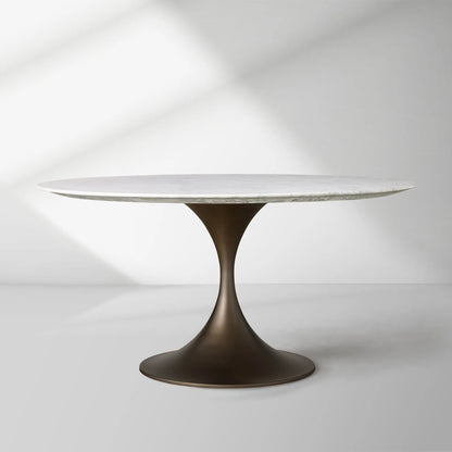 Saint Germain Round Stone Dining Table with Modern Steel Base