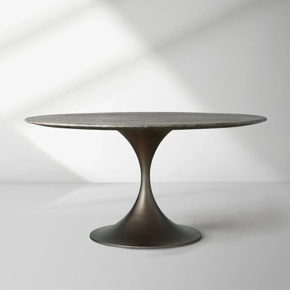 Saint Germain Round Stone Dining Table with Modern Steel Base
