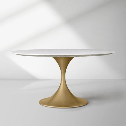 Saint Germain Round Stone Dining Table with Modern Steel Base