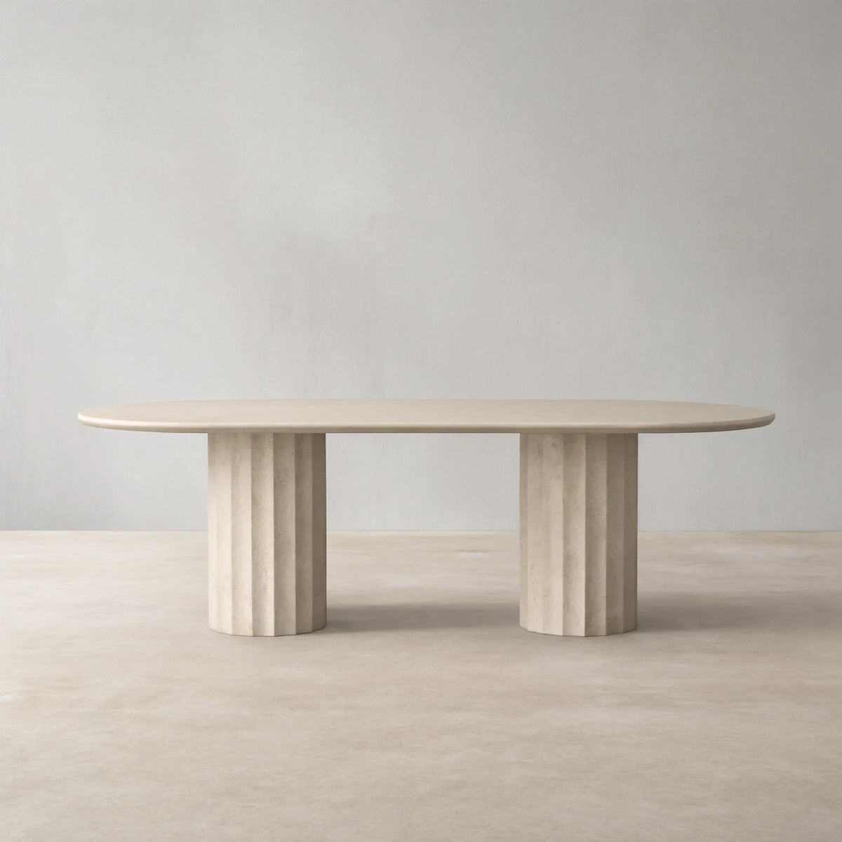 Danae Oval Marble Dining Table with Fluted Pedestal Base