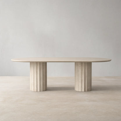 Danae Oval Marble Dining Table with Fluted Pedestal Base
