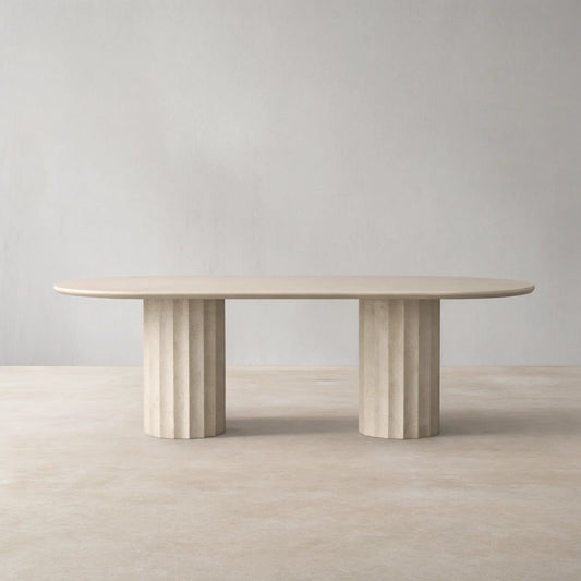 Danae Oval Marble Dining Table with Fluted Pedestal Base