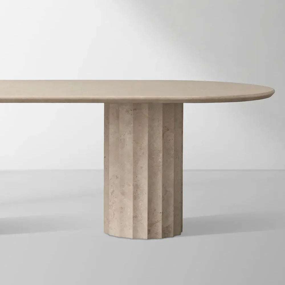 Danae Oval Marble Dining Table with Fluted Pedestal Base