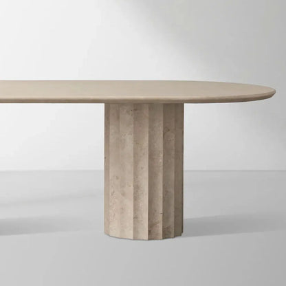 Danae Oval Marble Dining Table with Fluted Pedestal Base