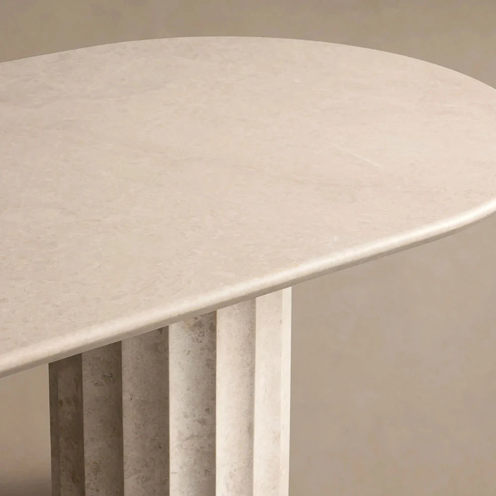 Danae Oval Marble Dining Table with Fluted Pedestal Base